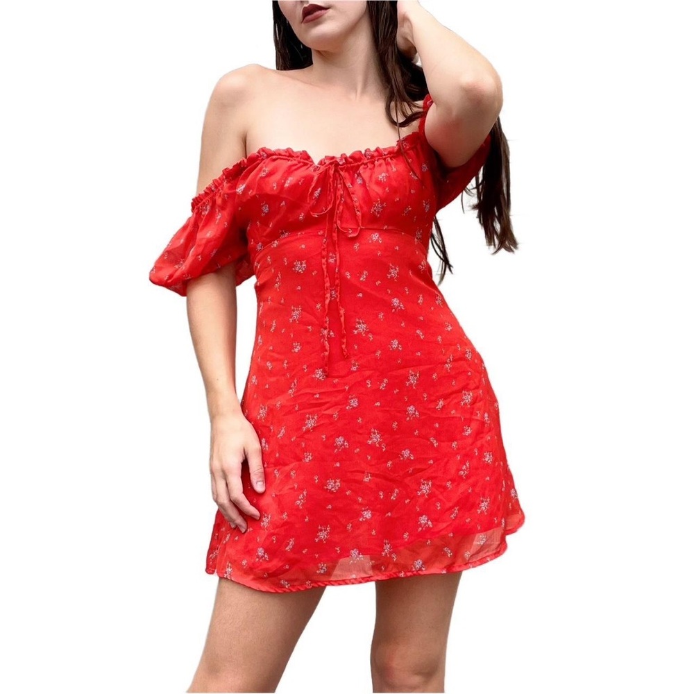 Urban outfitters red vibrant floral dress size XS